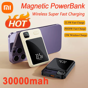 Xiaomi 30000mAh Power Bank For Macsafe Magnetic Super Fast Charging Qi Wireless Charger Powerbank for iPhone 15 Samsung Huawei