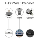 USB Flash Drive 3-in-1 USB 2.0 & Type-c & Micro USB 256GB